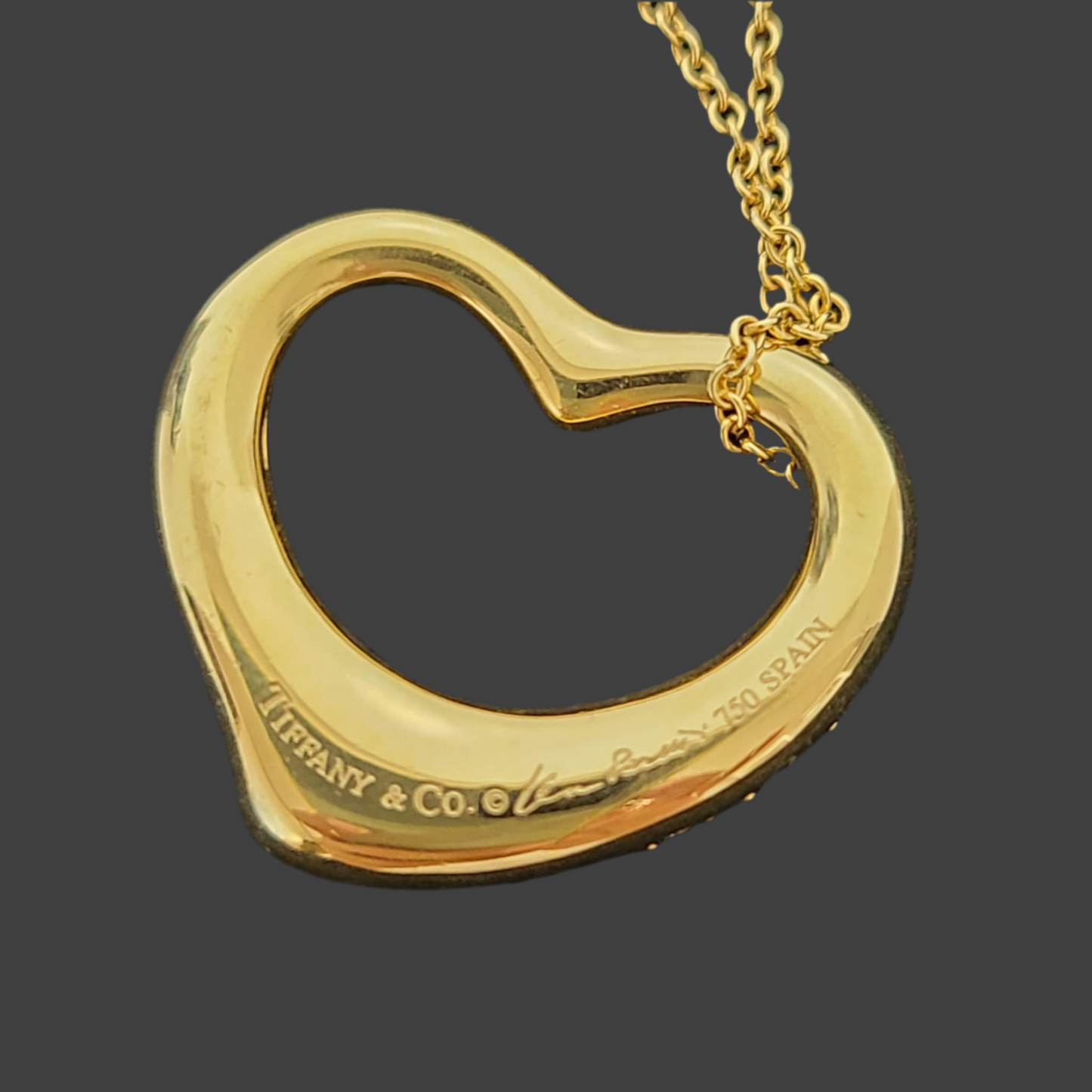 Tiffany 
18K Yellow Gold Diamond 22mm Elsa Peretti Open Heart Pendant Necklace