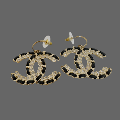 Chanel Black Leather Gold CC Logo Chain Dangle Drop