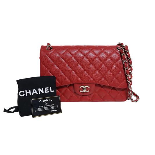 Chanel Classic Double Flap Bag Size (L) Red Caviar