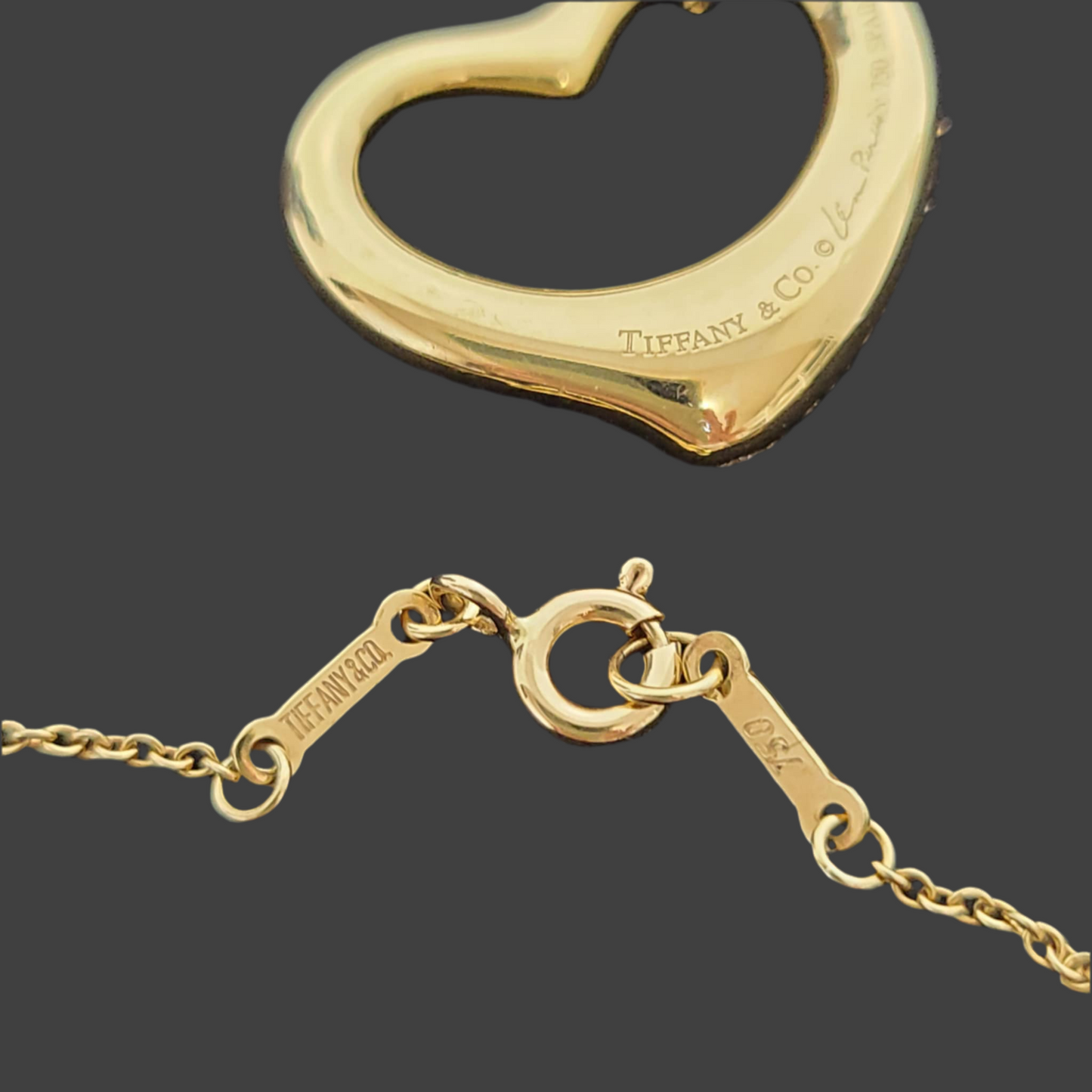 Tiffany 
18K Yellow Gold Diamond 22mm Elsa Peretti Open Heart Pendant Necklace