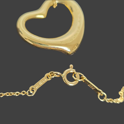 Tiffany 
18K Yellow Gold Diamond 22mm Elsa Peretti Open Heart Pendant Necklace