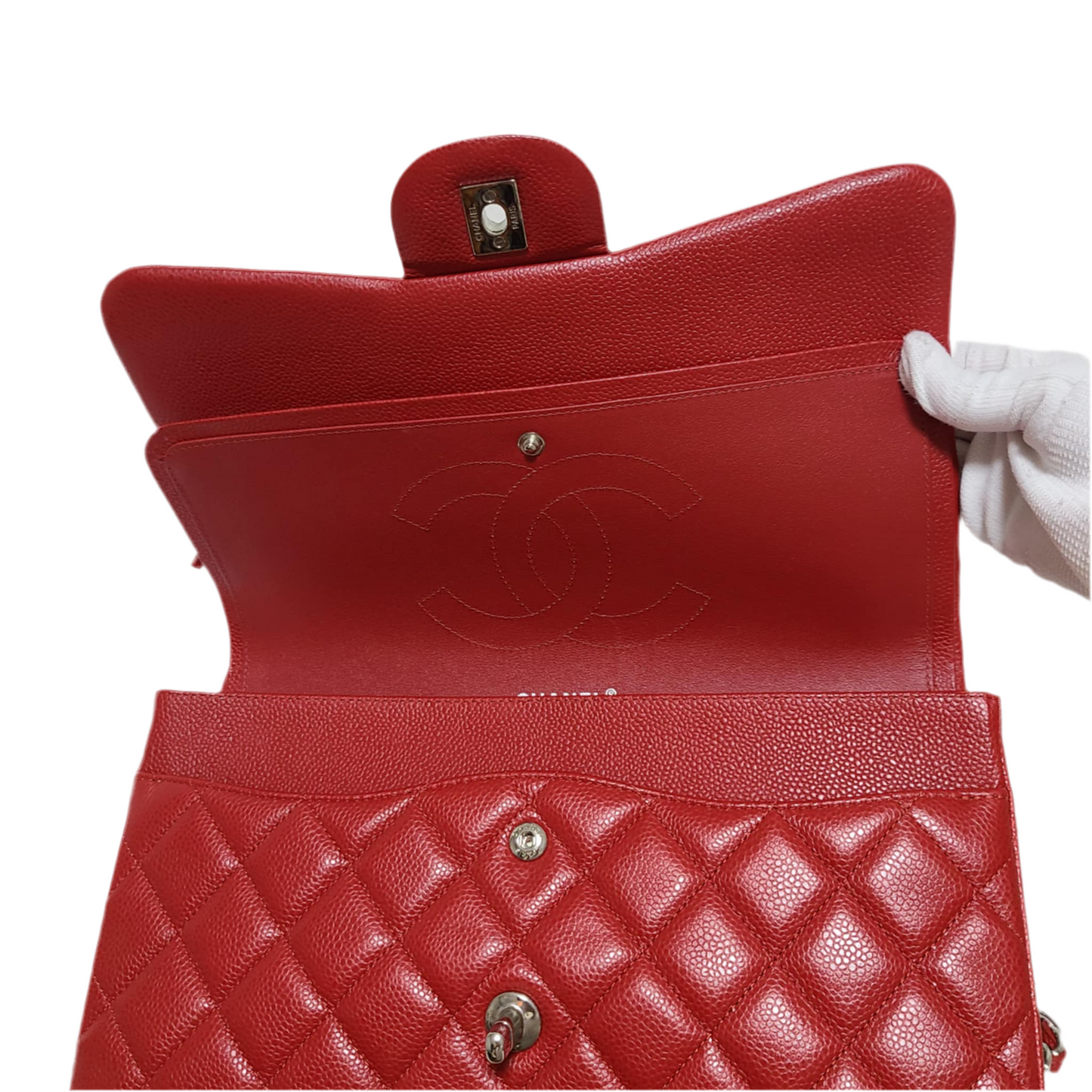 Chanel Classic Double Flap Bag Size (L) Red Caviar