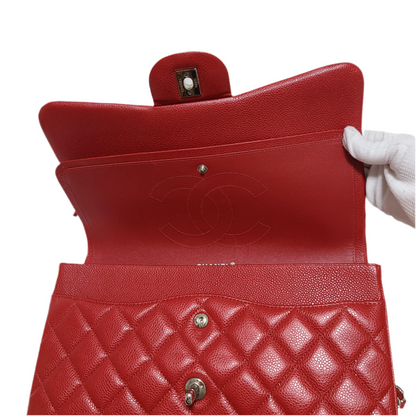 Chanel Classic Double Flap Bag Size (L) Red Caviar