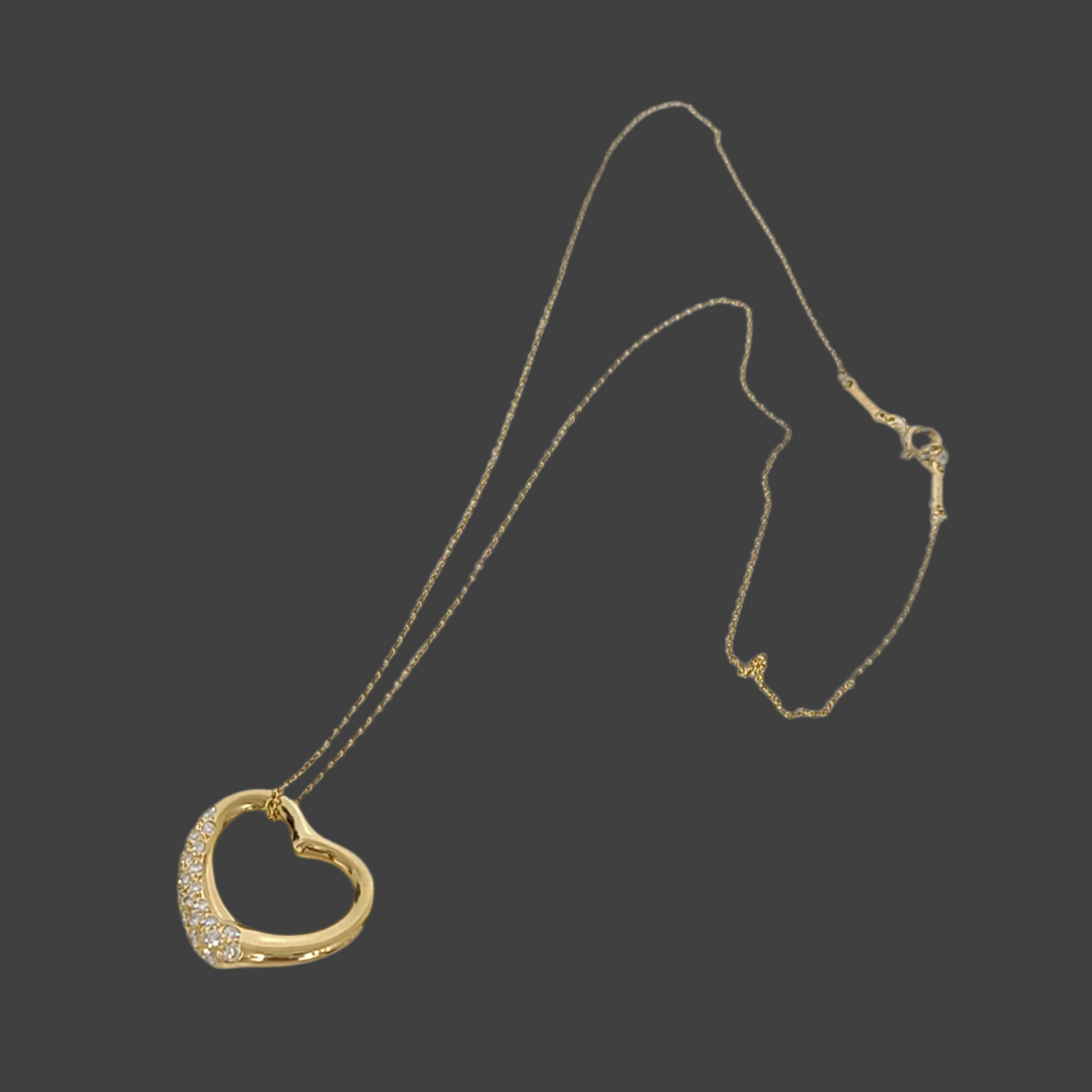 Tiffany 
18K Yellow Gold Diamond 22mm Elsa Peretti Open Heart Pendant Necklace