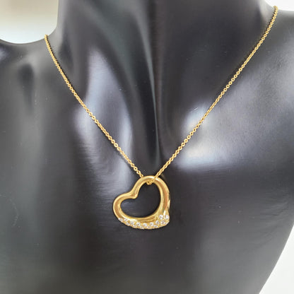 Tiffany 
18K Yellow Gold Diamond 22mm Elsa Peretti Open Heart Pendant Necklace