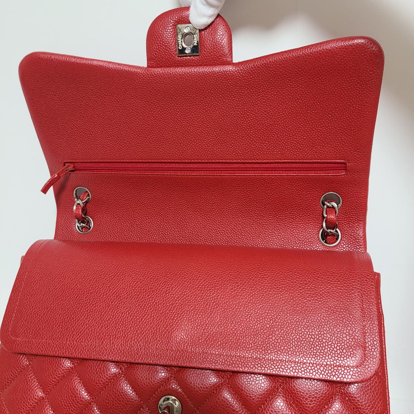 Chanel Classic Double Flap Bag Size (L) Red Caviar